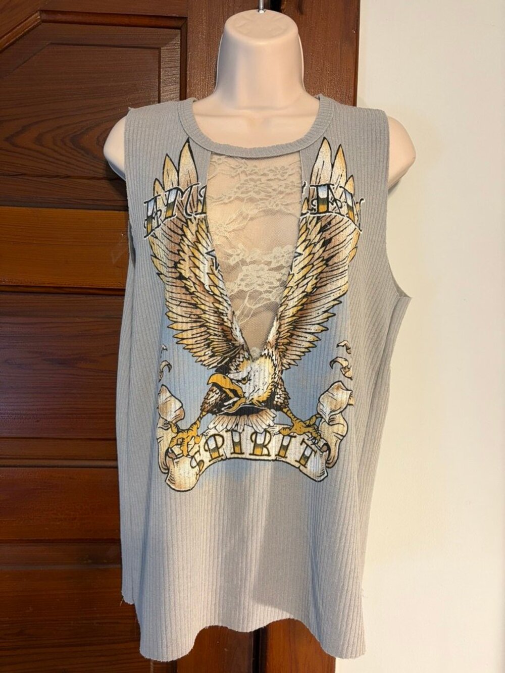 Vocal Y2K Eagle Lace Trim Tank Top Size Large
